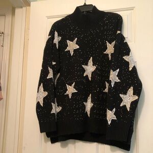 Bobeau Black and White Star Turtleneck Sweater